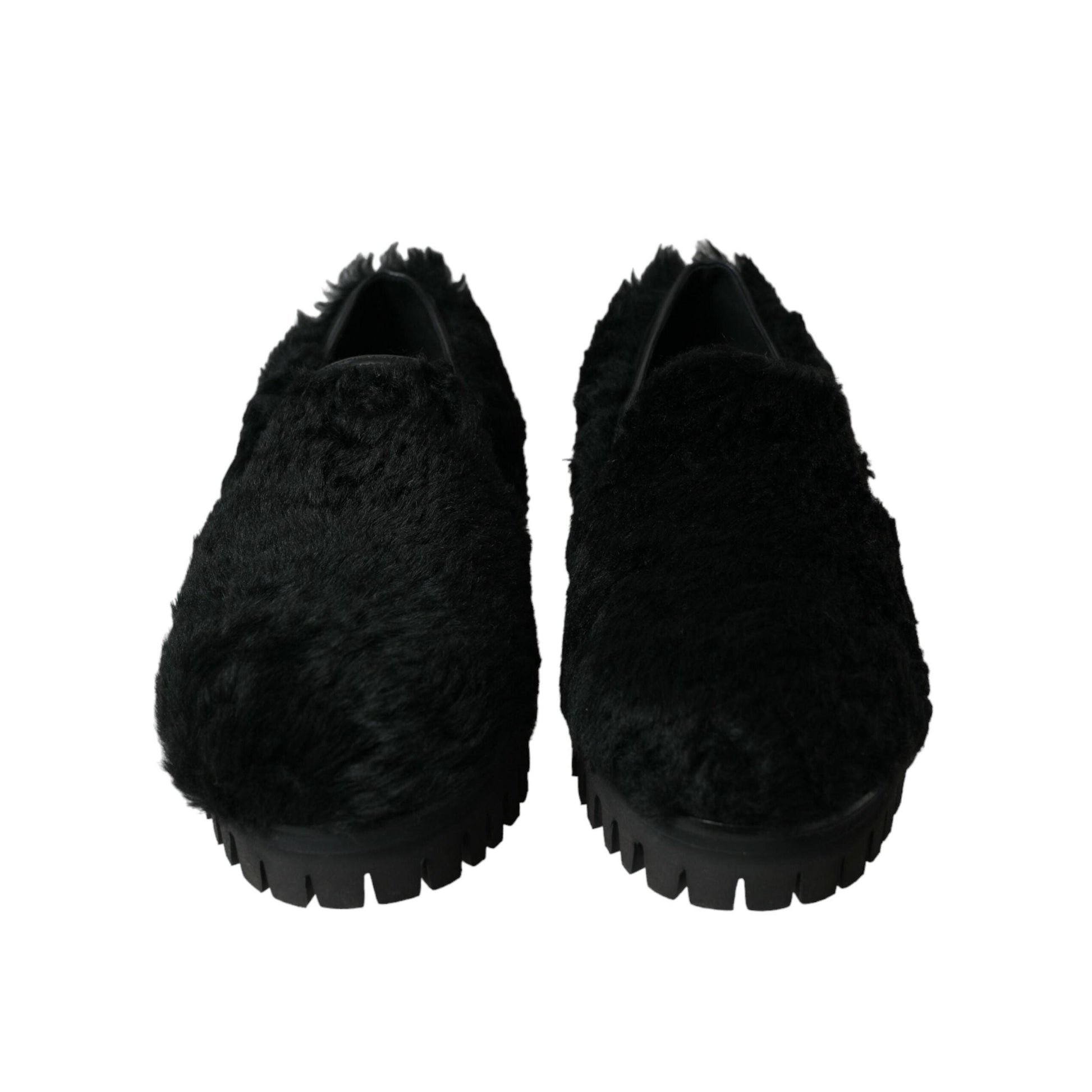 Dolce & Gabbana Black Fur Leather Slippers Dress Shoes