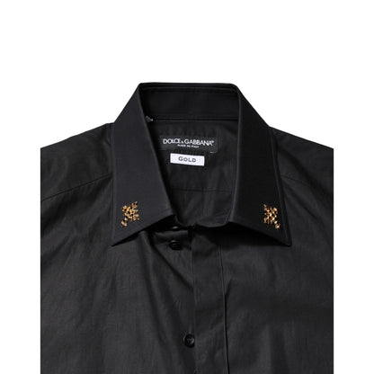 Dolce & Gabbana Black GOLD Cross Embellished Men Dress Shirt