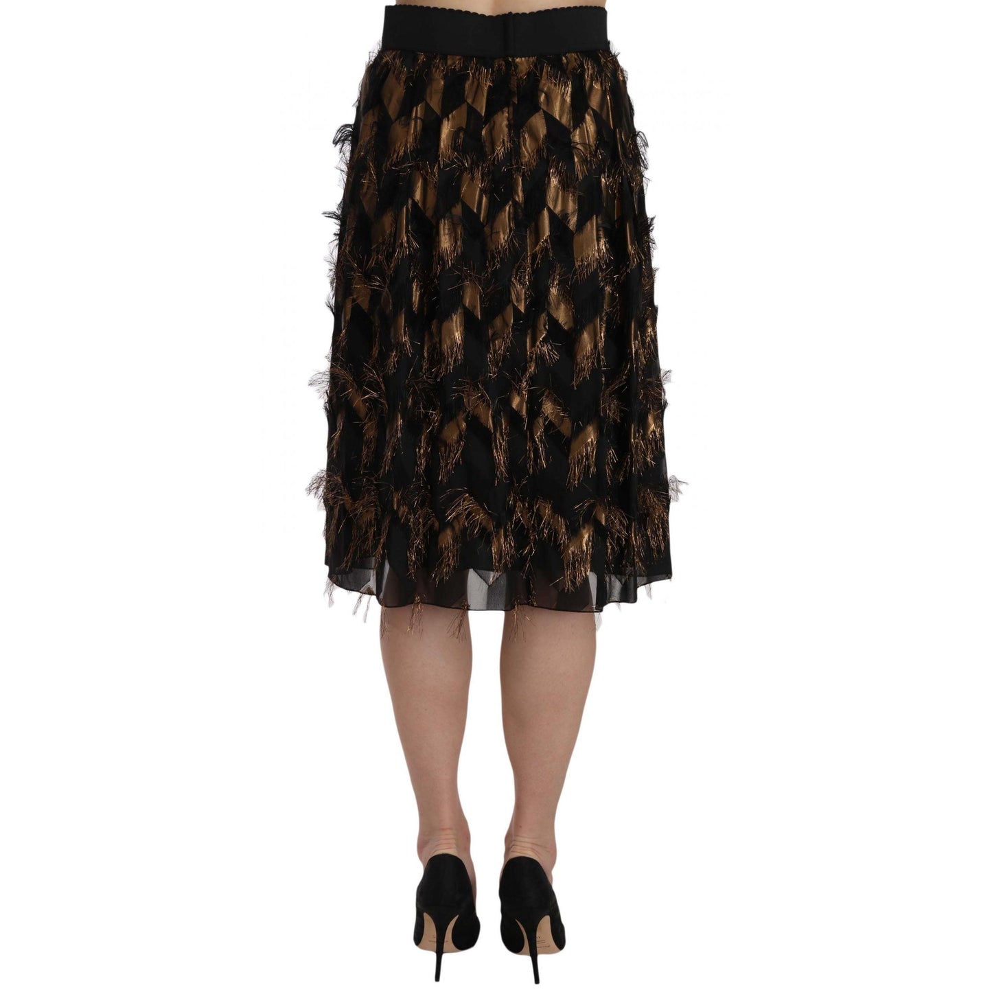 Dolce & Gabbana Black Gold Fringe Metallic Pencil A-line Skirt