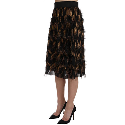 Dolce & Gabbana Black Gold Fringe Metallic Pencil A-line Skirt