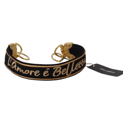 Dolce & Gabbana Black Gold Logo Print Brass Bag Shoulder Strap
