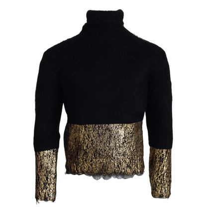 Dolce & Gabbana Black Gold Turtleneck Mohair Pullover Mens Sweater