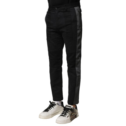 Dolce & Gabbana Black Gray Cotton Tapered Men Pants