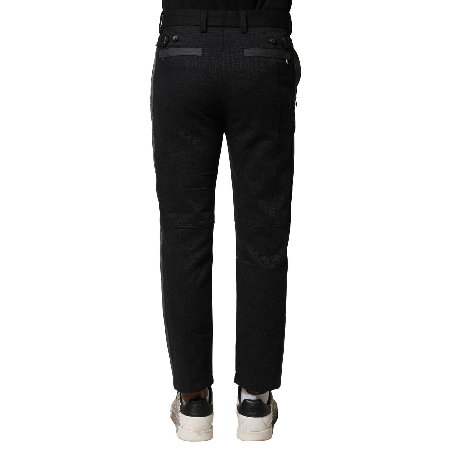 Dolce & Gabbana Black Gray Cotton Tapered Men Pants