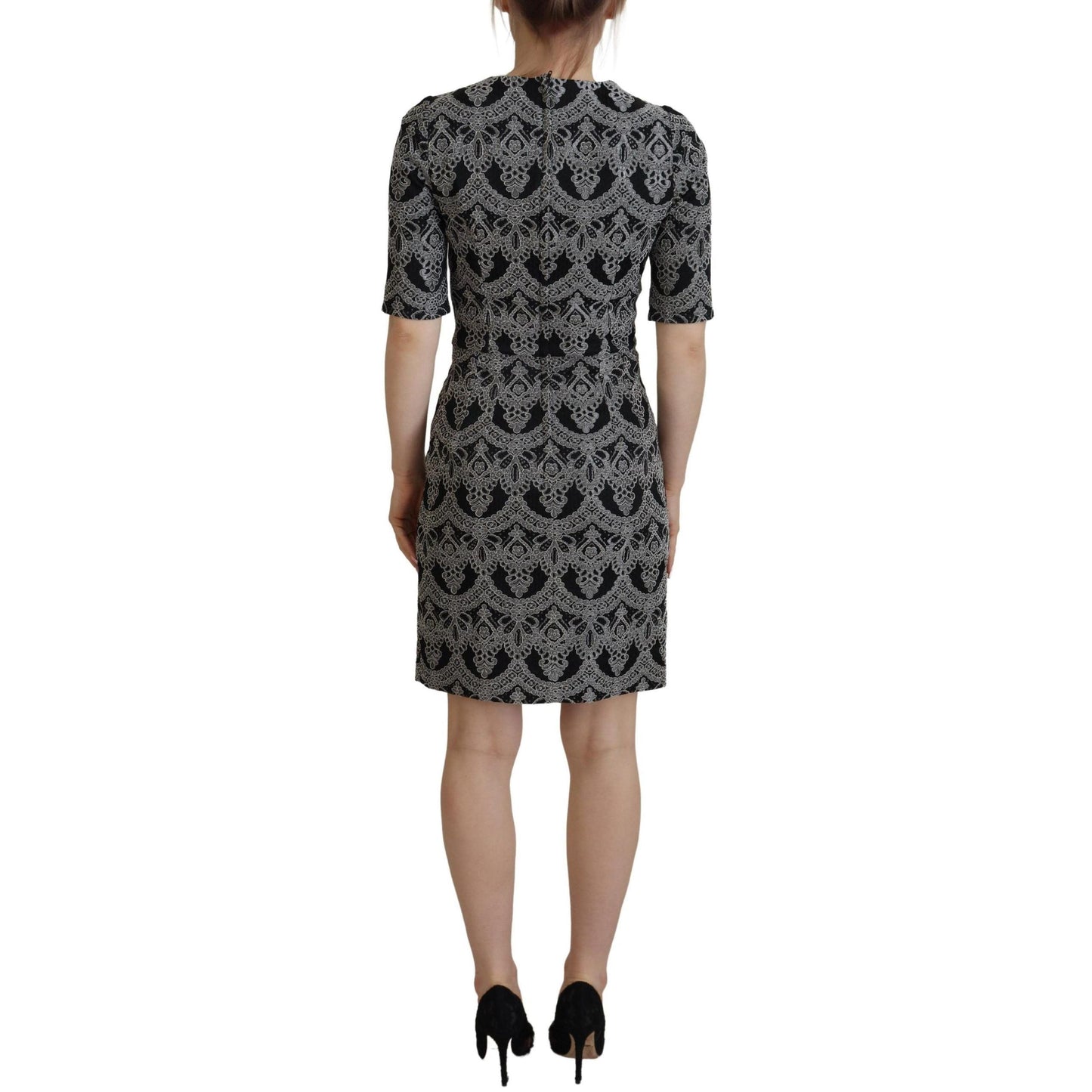 Dolce & Gabbana Black Gray Jacquard Sheath Bodycon Dress