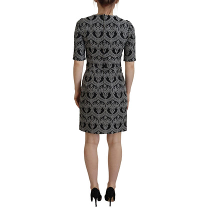 Dolce & Gabbana Black Gray Jacquard Sheath Bodycon Dress