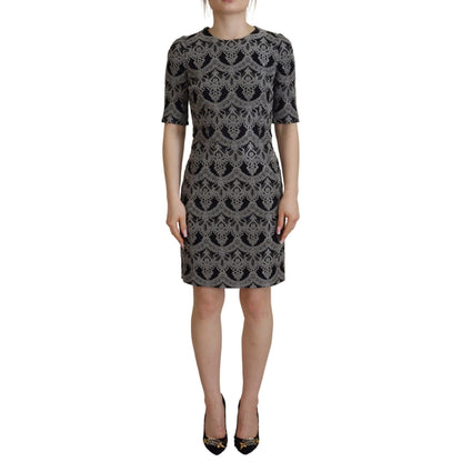 Dolce & Gabbana Black Gray Jacquard Sheath Bodycon Dress