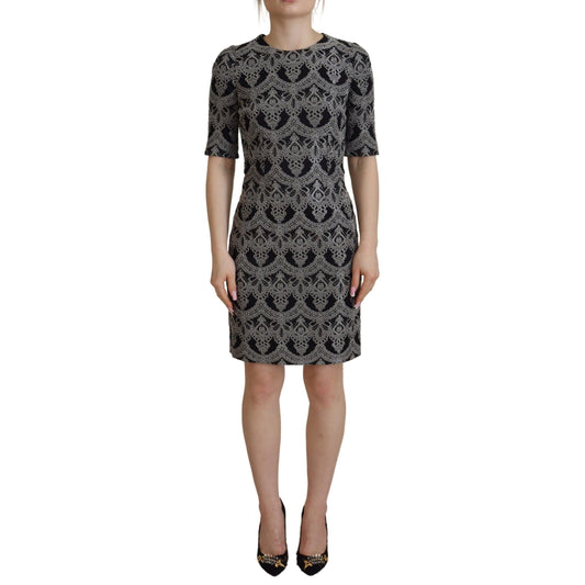 Dolce & Gabbana Black Gray Jacquard Sheath Bodycon Dress