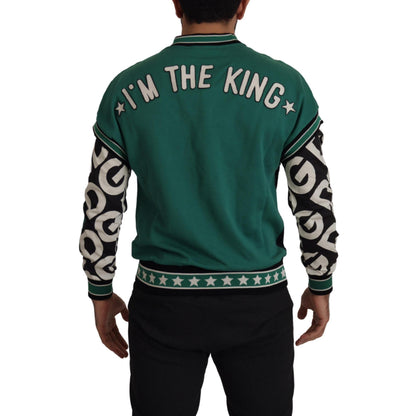 Dolce & Gabbana Black Green Cotton KING Star Crewneck Pullover Sweater