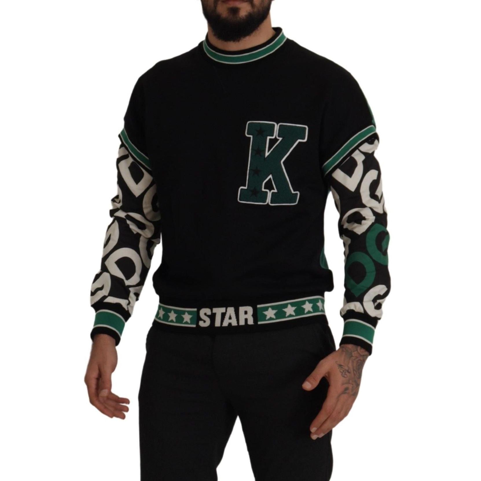 Dolce & Gabbana Black Green Cotton KING Star Crewneck Pullover Sweater