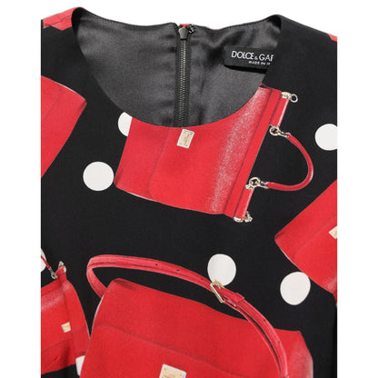 Dolce & Gabbana Black Handbag Print Long Sleeve Midi Dress