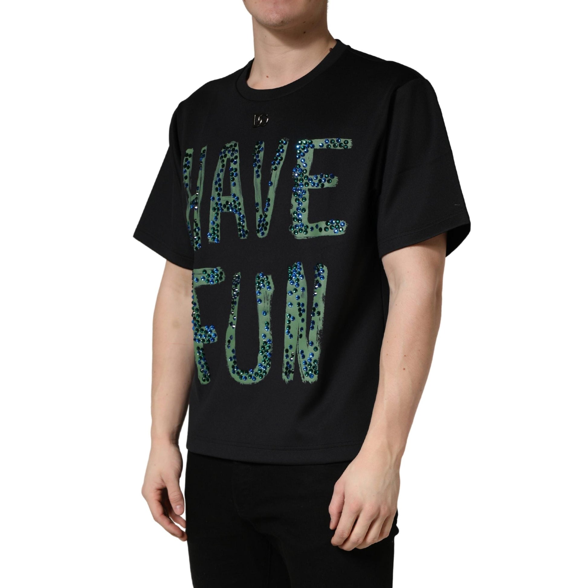 Dolce & Gabbana Black Have Fun Embellished Crew Neck T-shirt
