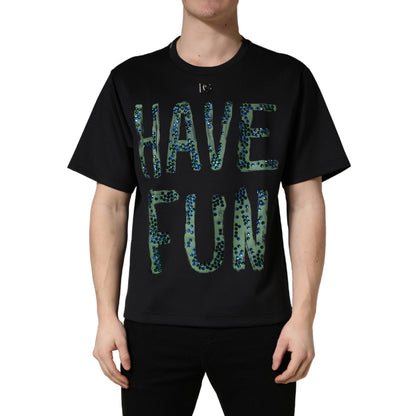 Dolce & Gabbana Black Have Fun Embellished Crew Neck T-shirt