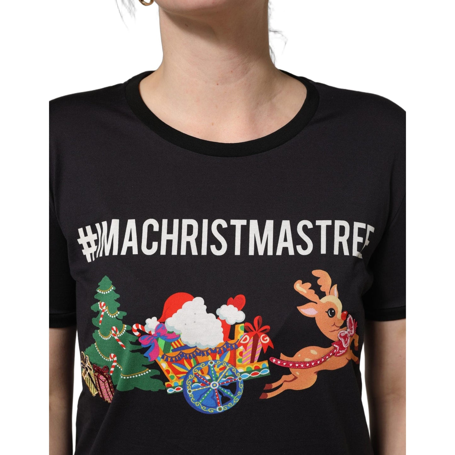Dolce & Gabbana Black #IAMACHRISTMASTREE Print Cotton T-shirt