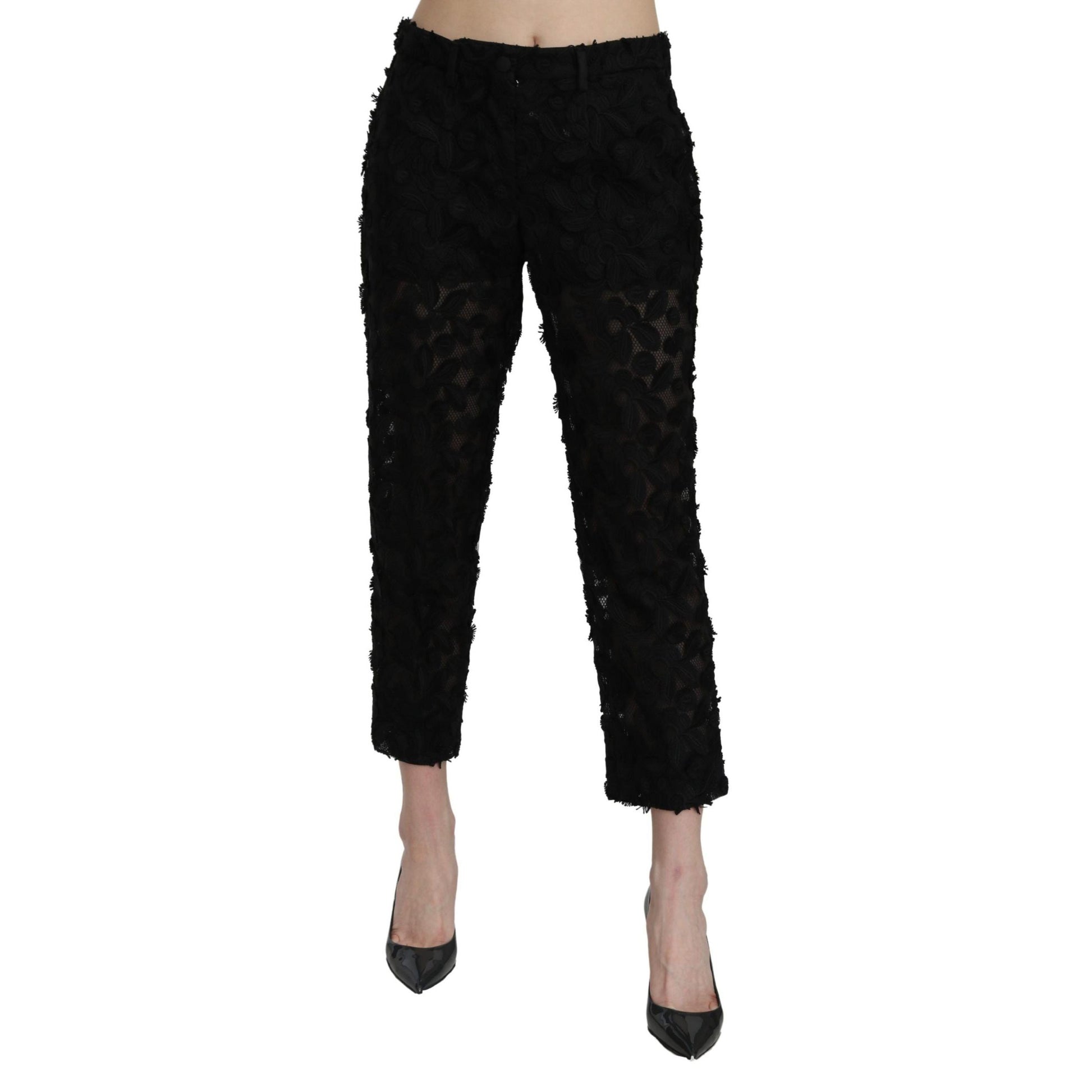 Dolce & Gabbana Black Lace Straight Cropped High Waist Pants