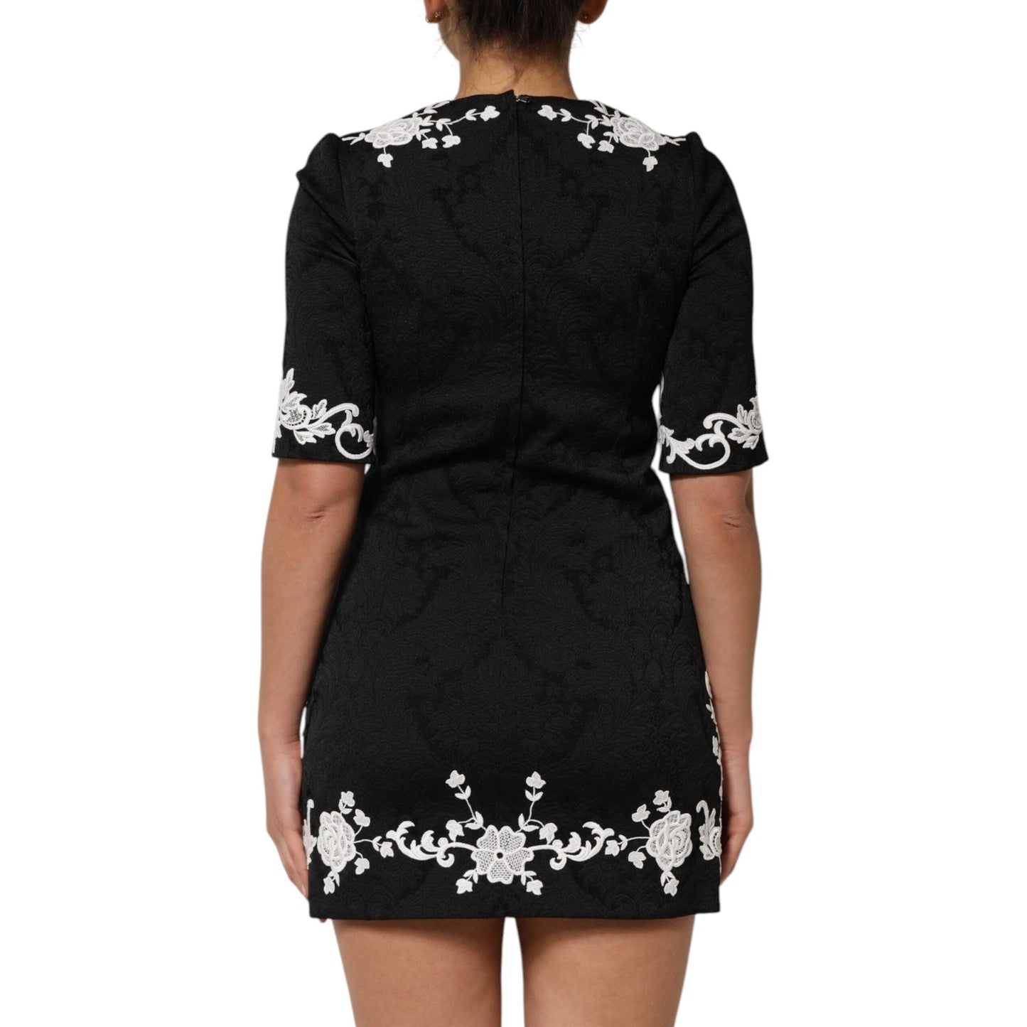 Dolce & Gabbana Black Lace Trim Short Sleeves A-line Dress