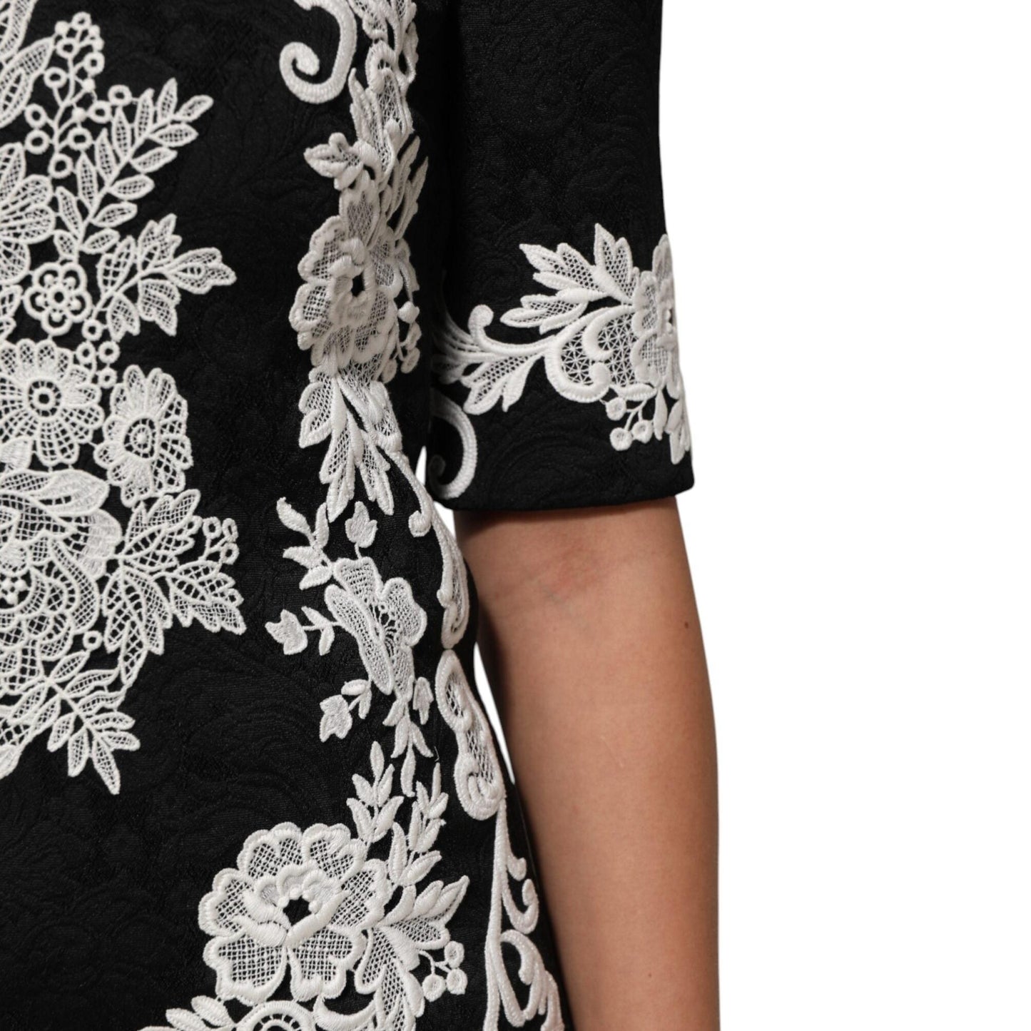 Dolce & Gabbana Black Lace Trim Short Sleeves A-line Dress