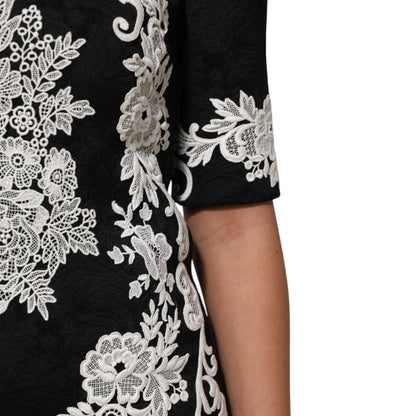 Dolce & Gabbana Black Lace Trim Short Sleeves A-line Dress