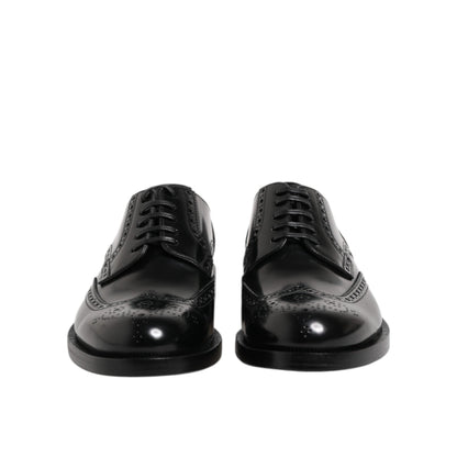 Dolce & Gabbana Black Leather Derby Wingtip Formal Shoes