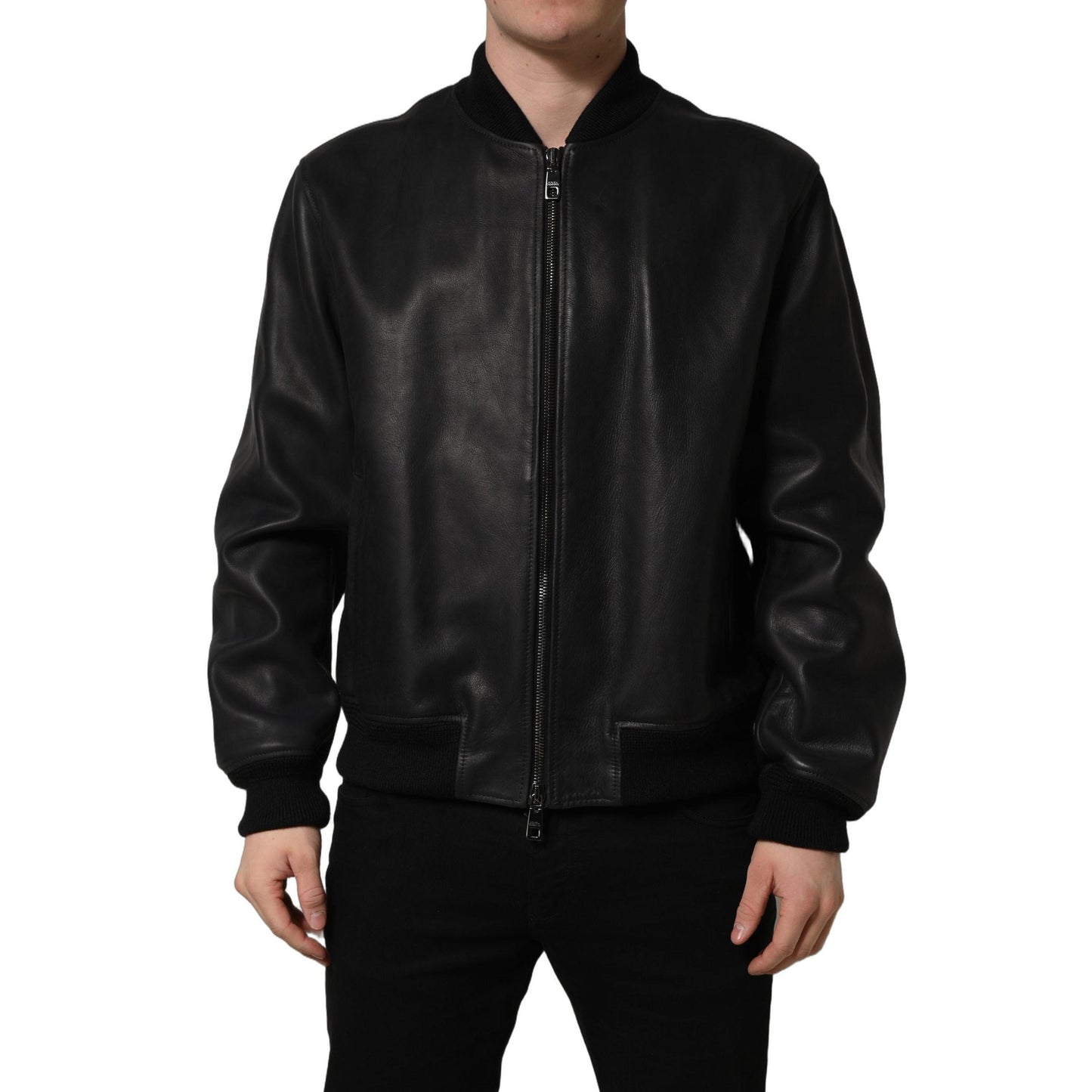 Dolce & Gabbana Black Leather Full Zip Men Biker Jacket