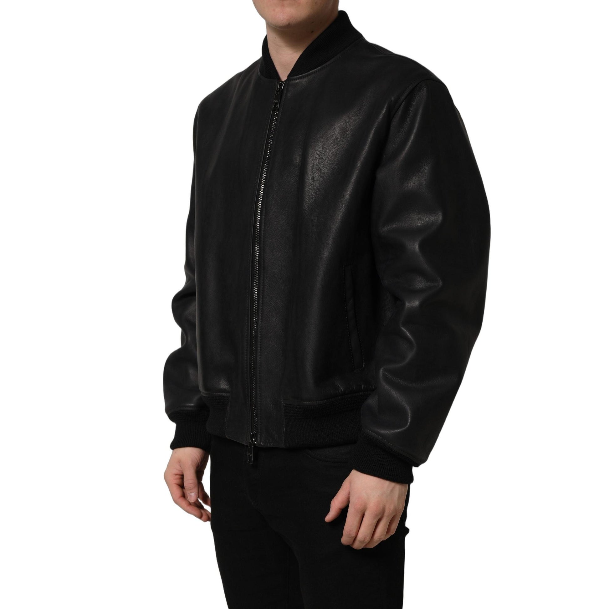 Dolce & Gabbana Black Leather Full Zip Men Biker Jacket