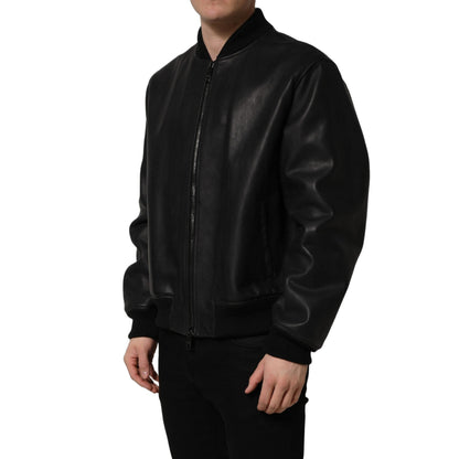 Dolce & Gabbana Black Leather Full Zip Men Biker Jacket