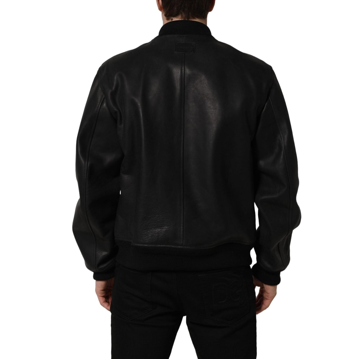 Dolce & Gabbana Black Leather Full Zip Men Biker Jacket