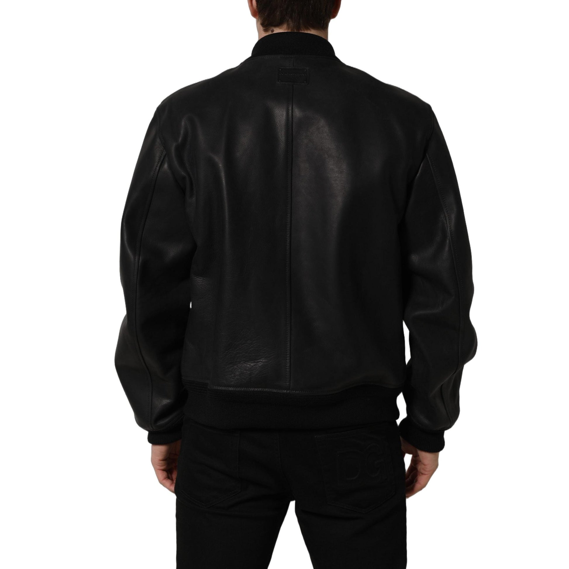 Dolce & Gabbana Black Leather Full Zip Men Biker Jacket