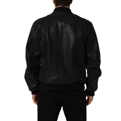 Dolce & Gabbana Black Leather Full Zip Men Biker Jacket