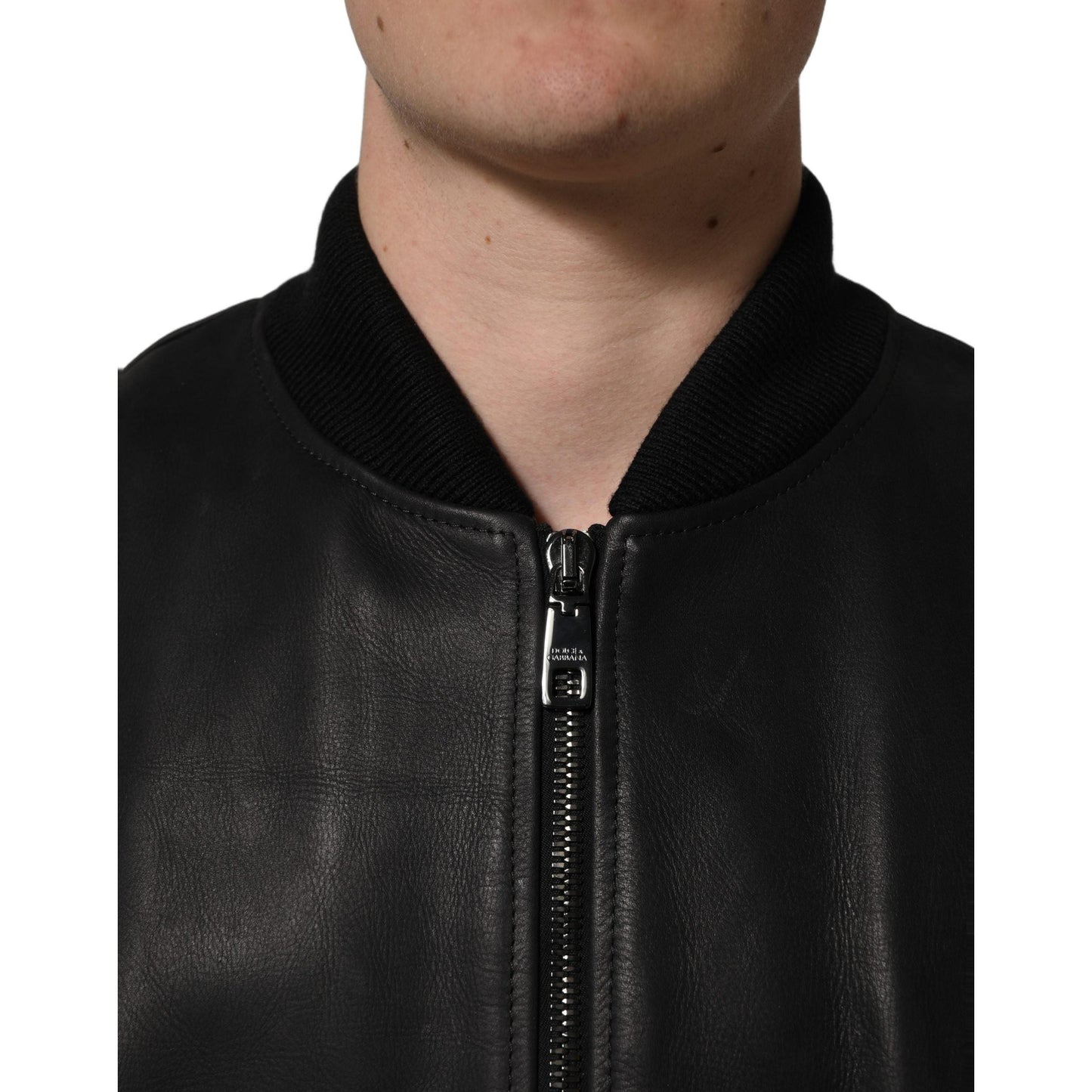 Dolce & Gabbana Black Leather Full Zip Men Biker Jacket