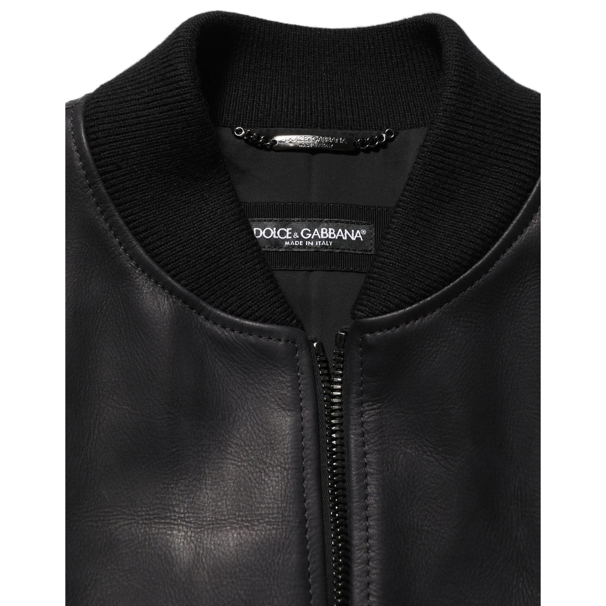 Dolce & Gabbana Black Leather Full Zip Men Biker Jacket