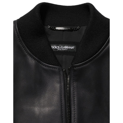 Dolce & Gabbana Black Leather Full Zip Men Biker Jacket