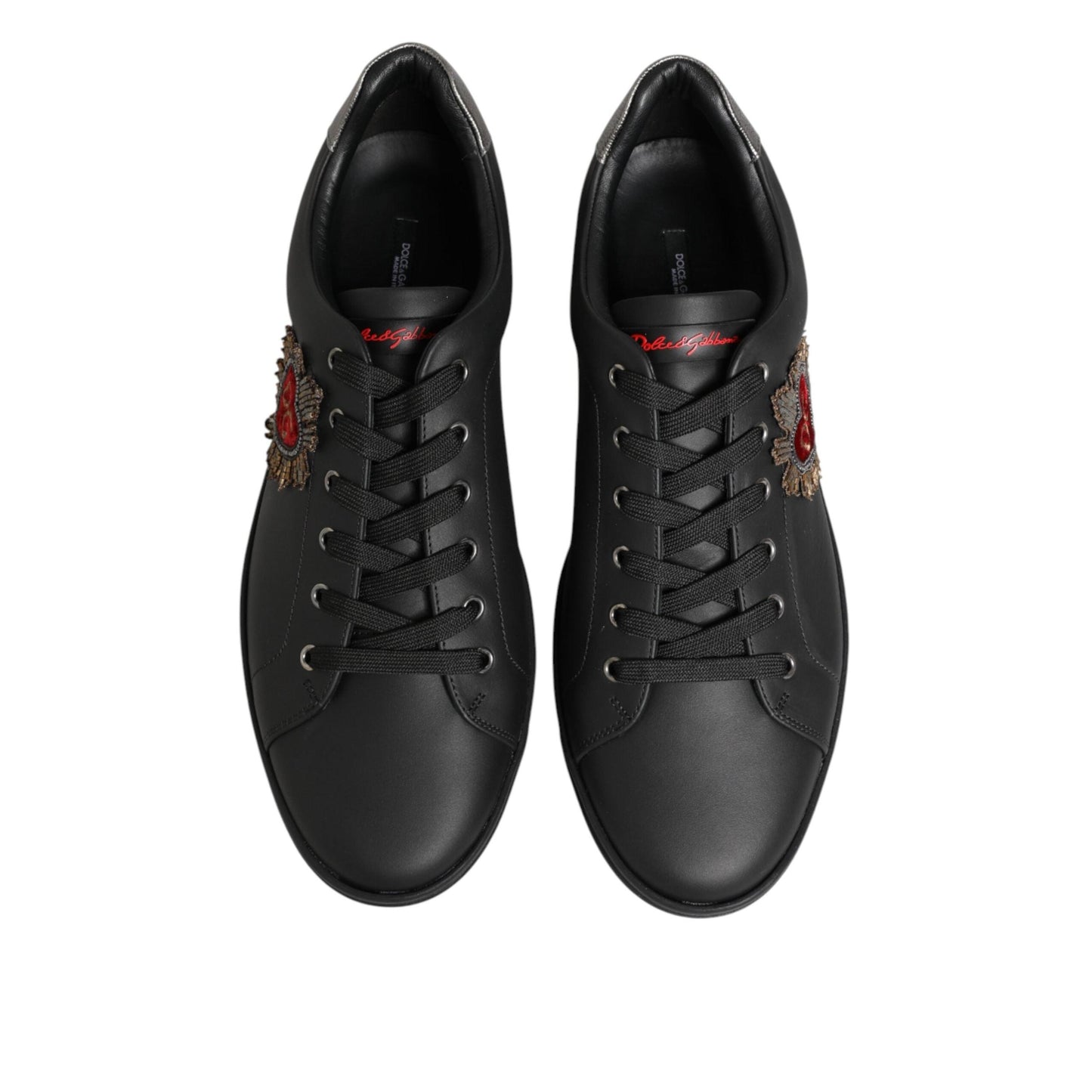 Dolce & Gabbana Black Leather Heart Embellished Sneakers Shoes