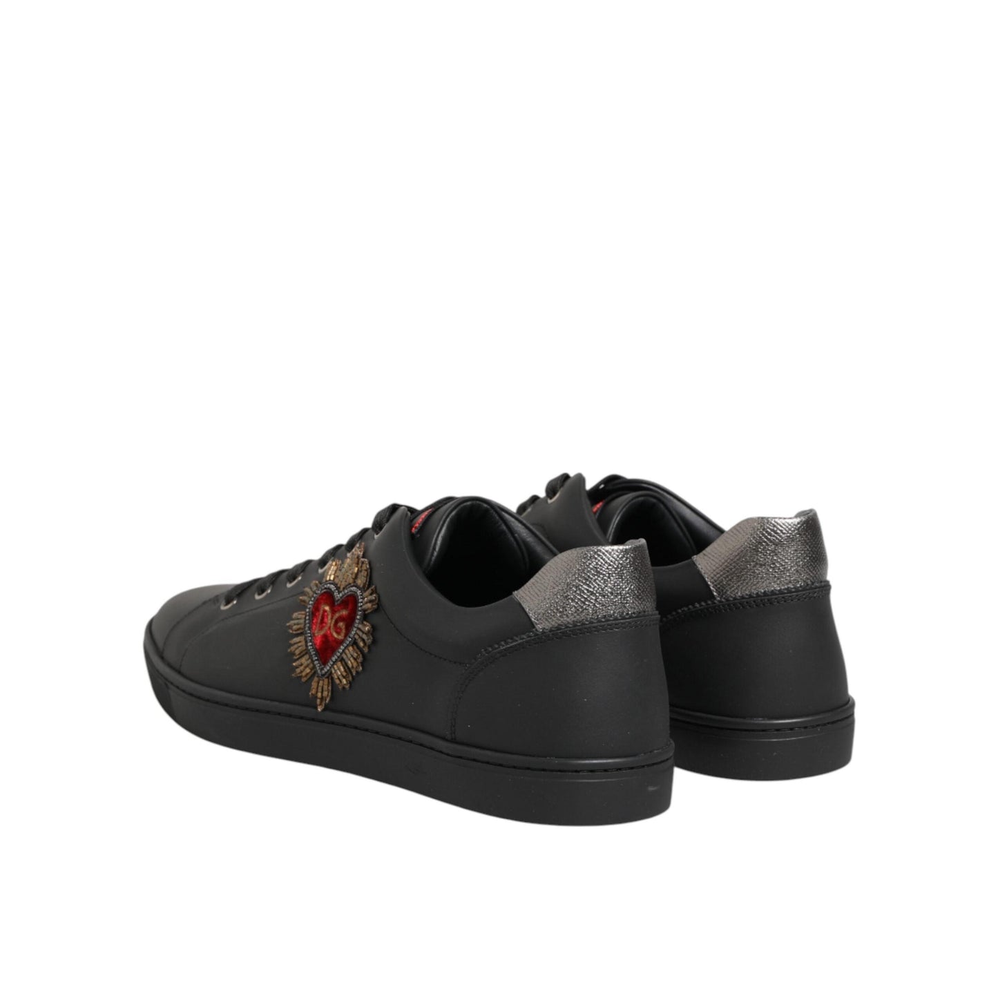 Dolce & Gabbana Black Leather Heart Embellished Sneakers Shoes