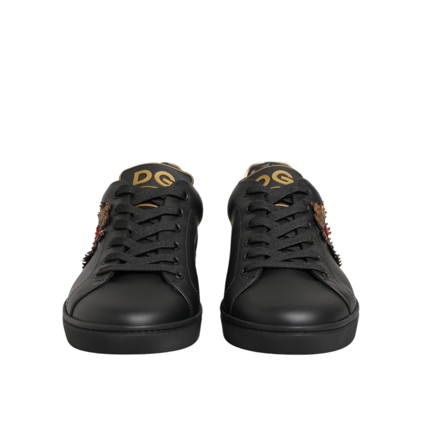 Dolce & Gabbana Black Leather Heart Embellished Sneakers Shoes
