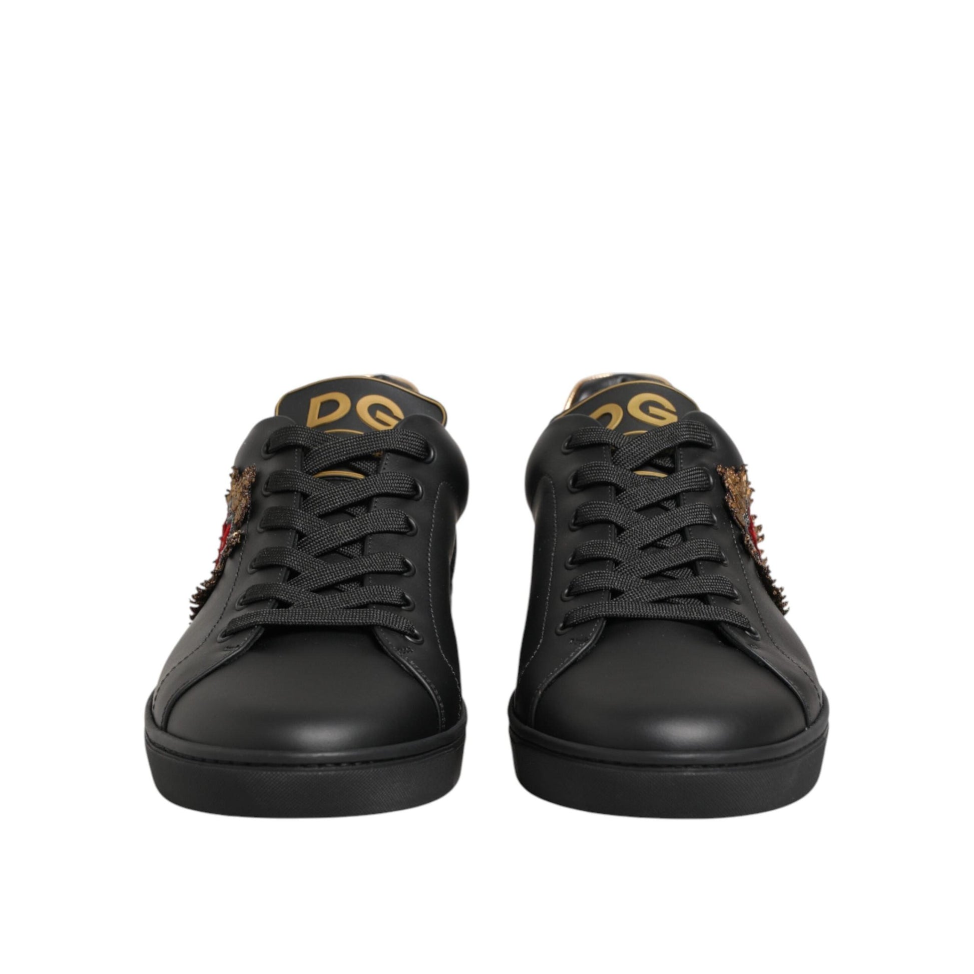 Dolce & Gabbana Black Leather Heart Embellished Sneakers Shoes