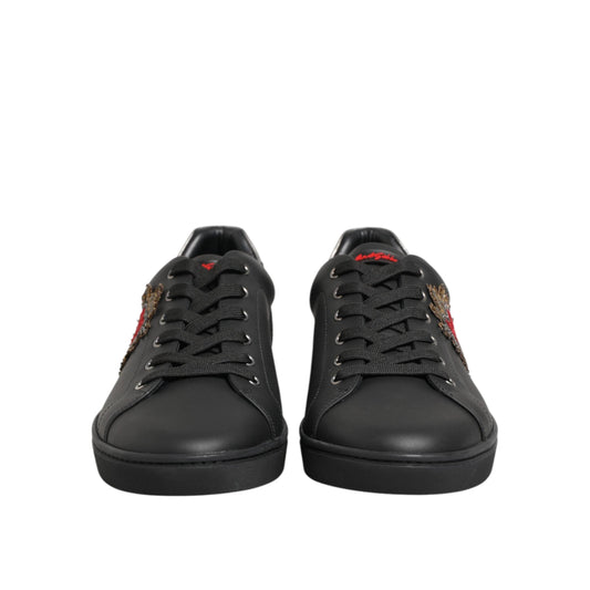 Dolce & Gabbana Black Leather Heart Embellished Sneakers Shoes