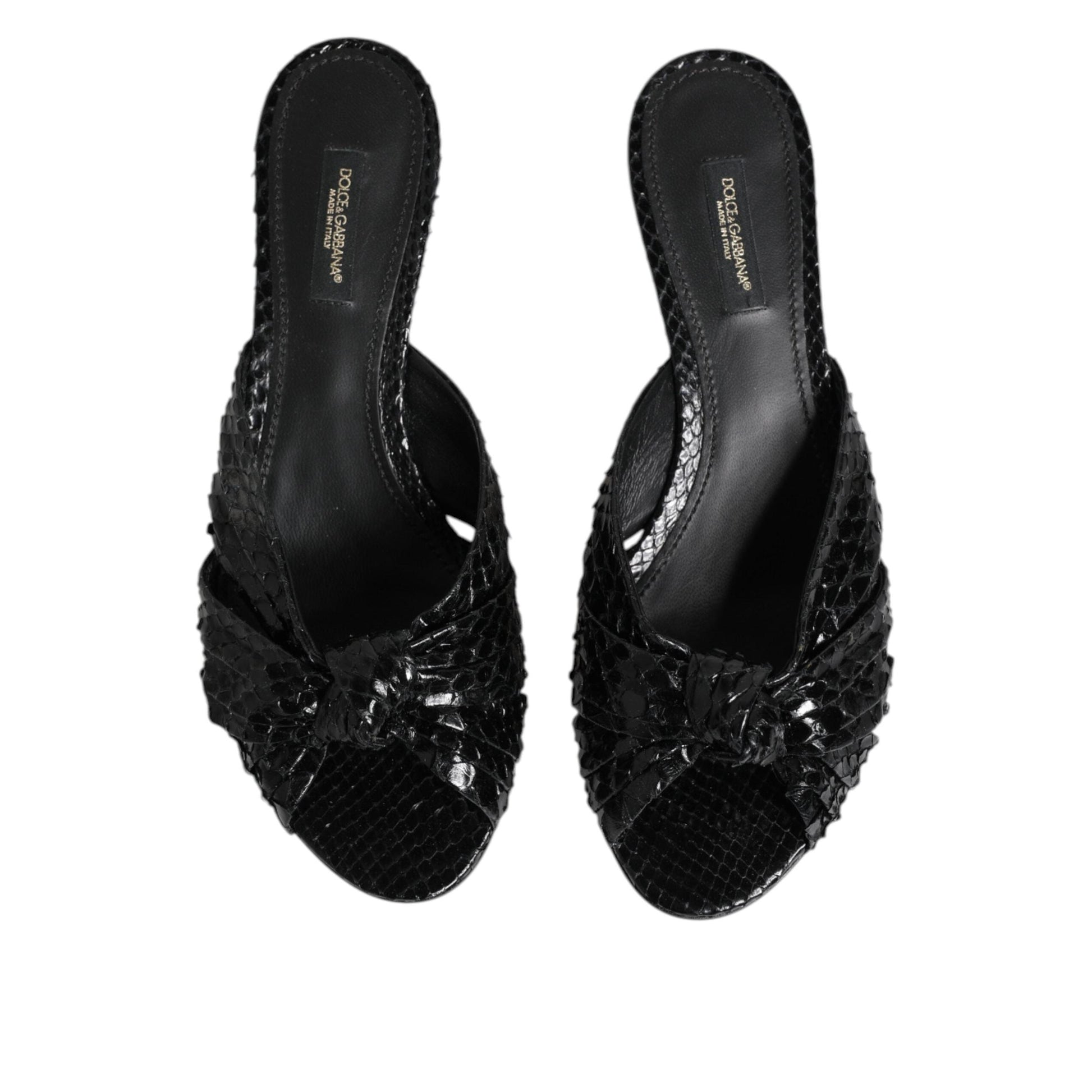 Dolce & Gabbana Black Leather Heels Slides Sandals Shoes