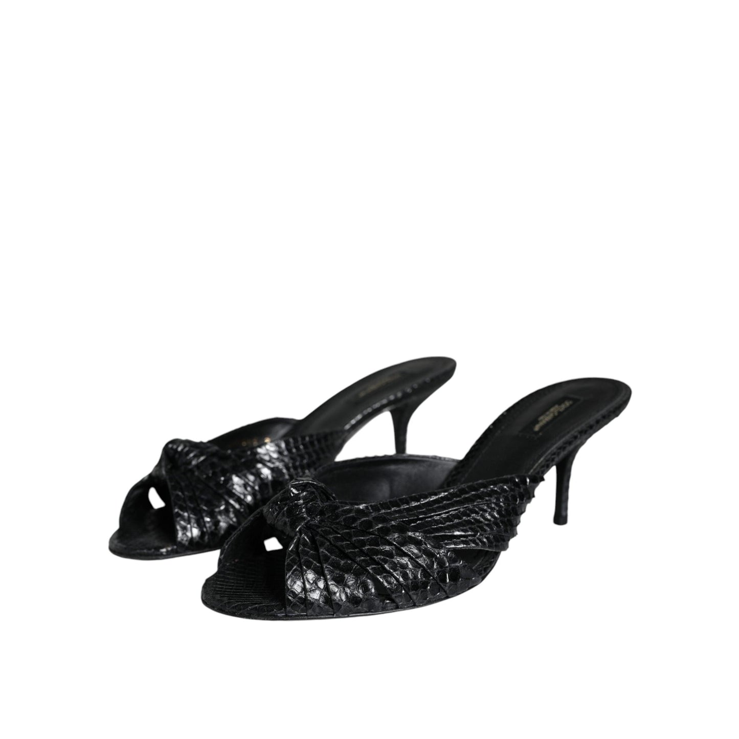 Dolce & Gabbana Black Leather Heels Slides Sandals Shoes