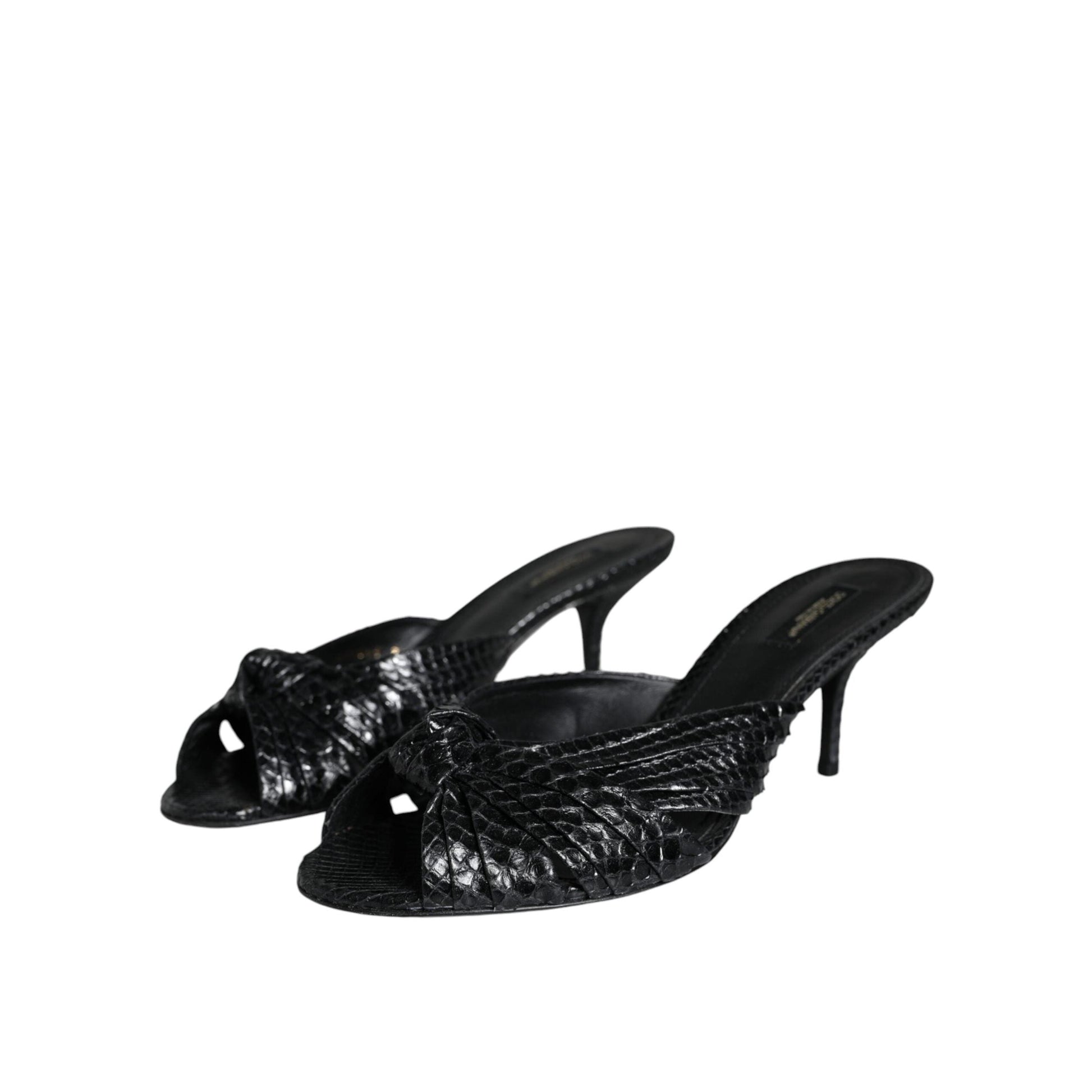 Dolce & Gabbana Black Leather Heels Slides Sandals Shoes