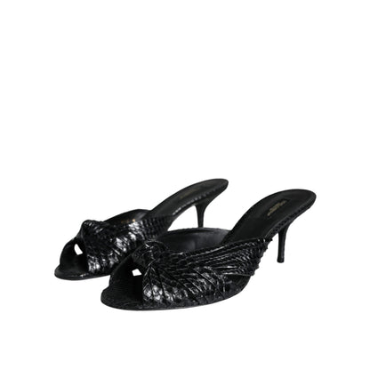 Dolce & Gabbana Black Leather Heels Slides Sandals Shoes