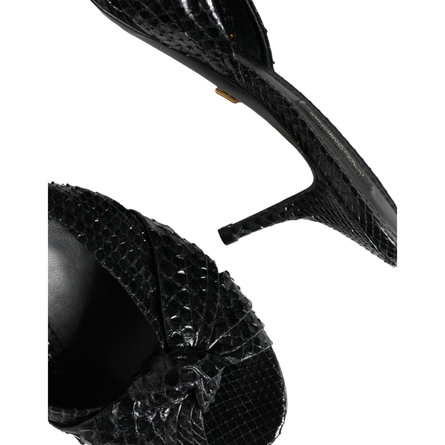 Dolce & Gabbana Black Leather Heels Slides Sandals Shoes