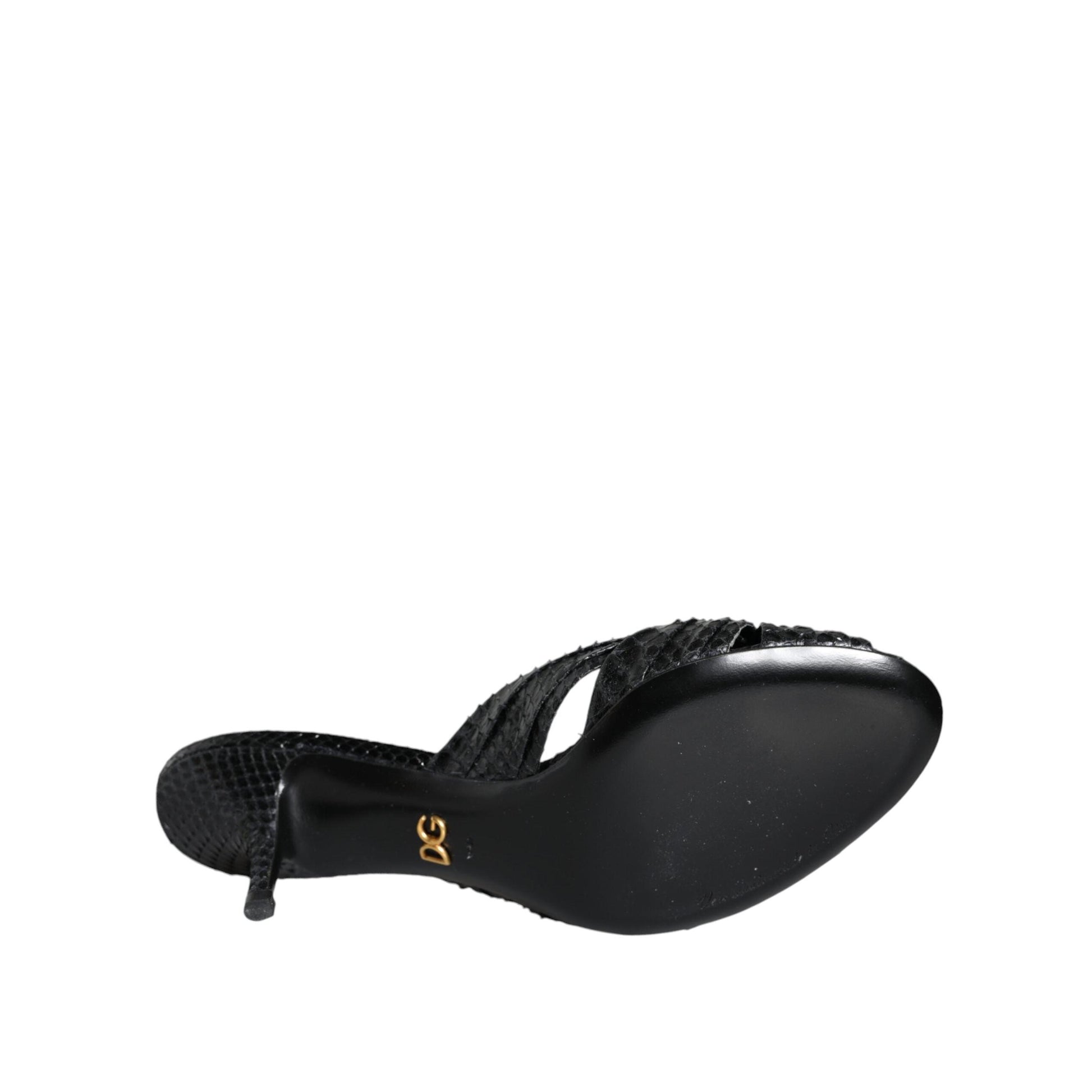 Dolce & Gabbana Black Leather Heels Slides Sandals Shoes