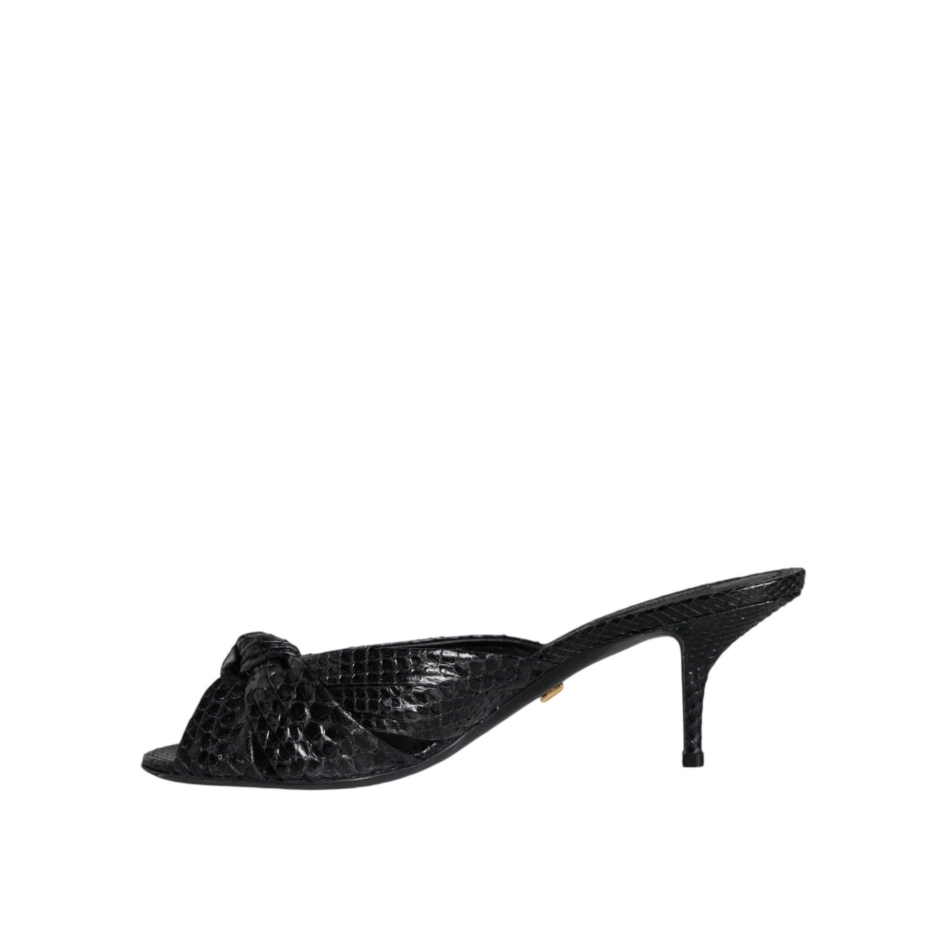 Dolce & Gabbana Black Leather Heels Slides Sandals Shoes