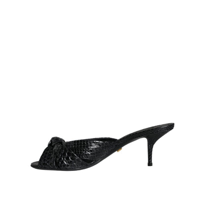 Dolce & Gabbana Black Leather Heels Slides Sandals Shoes
