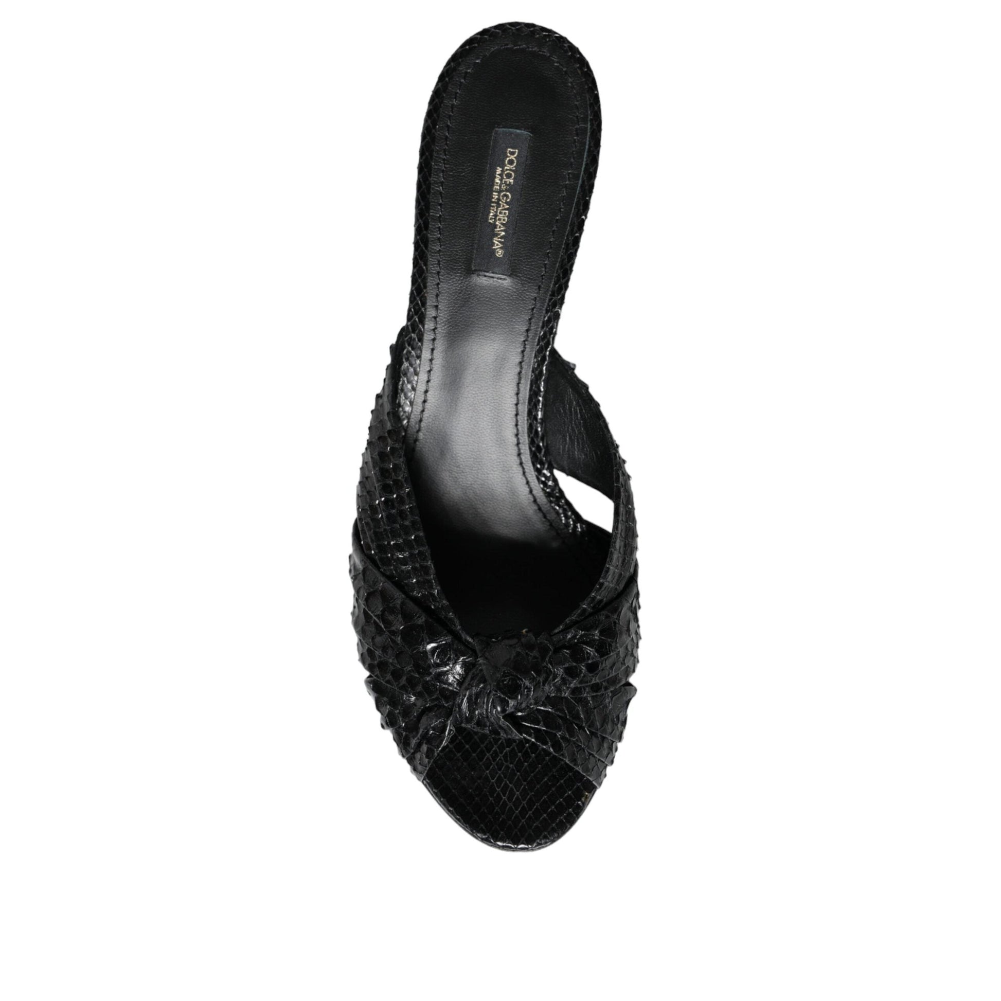 Dolce & Gabbana Black Leather Heels Slides Sandals Shoes