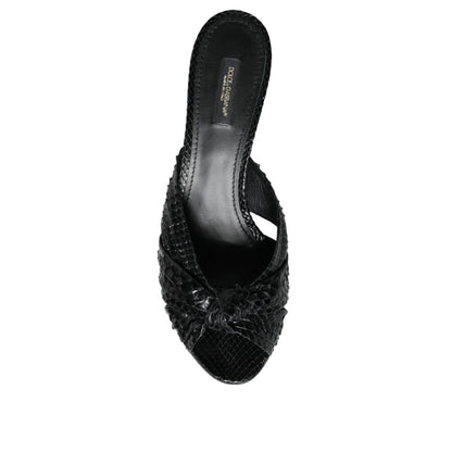 Dolce & Gabbana Black Leather Heels Slides Sandals Shoes