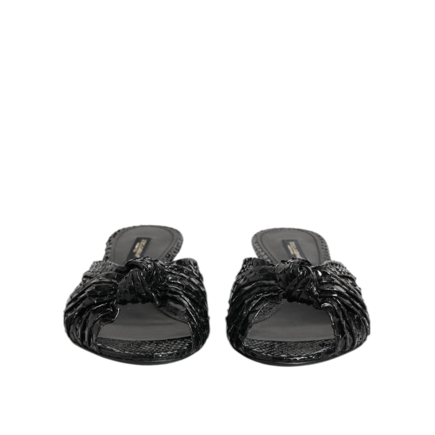 Dolce & Gabbana Black Leather Heels Slides Sandals Shoes
