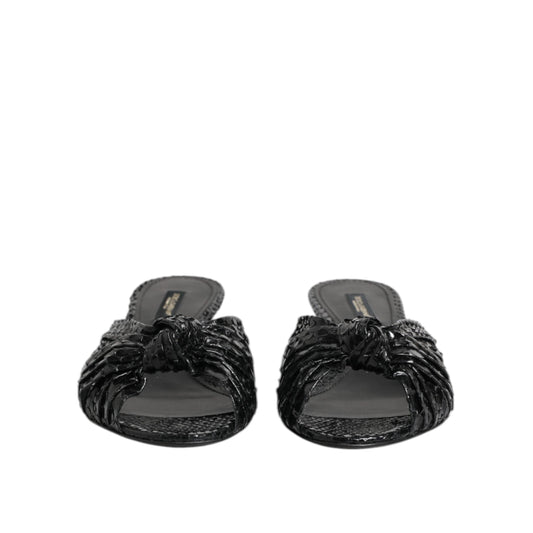 Dolce & Gabbana Black Leather Heels Slides Sandals Shoes
