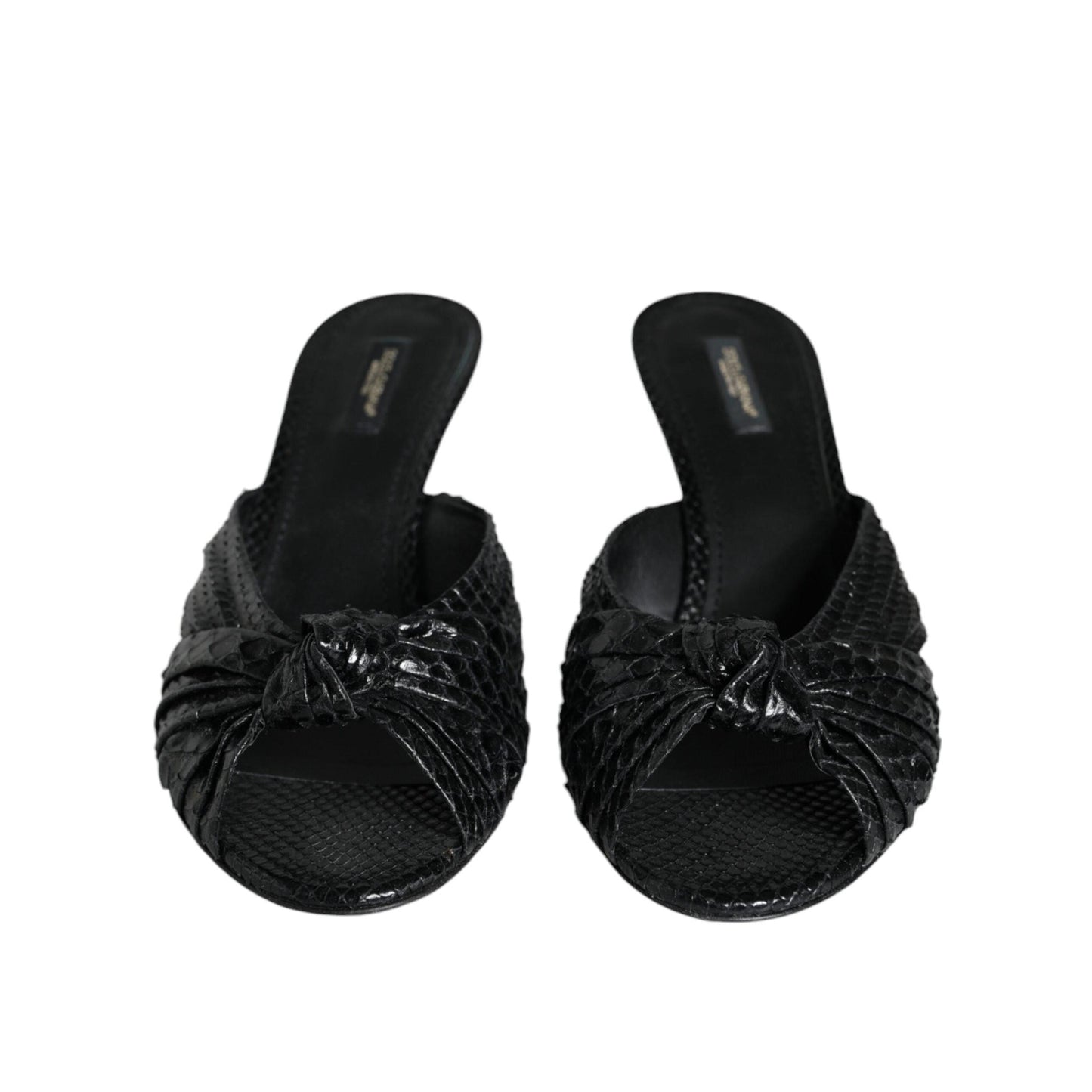 Dolce & Gabbana Black Leather Heels Slides Sandals Shoes